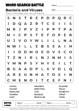 Printable Bacteria and Viruses Word Search Preview