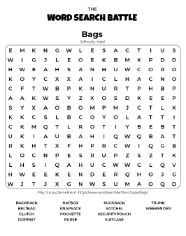 Printable Bags Word Search