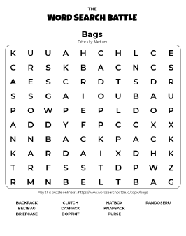 Printable Bags Word Search