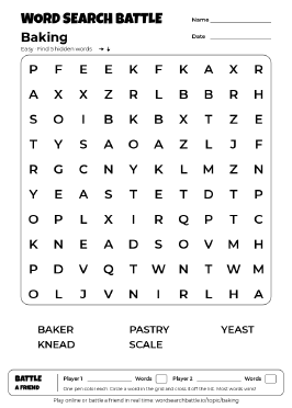 Printable Easy Baking Word Search