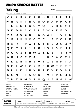 Printable Hard Baking Word Search