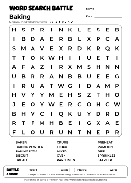 Printable Medium Baking Word Search