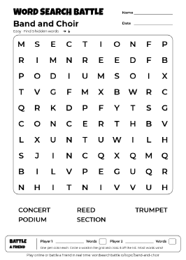 Printable Band and Choir Word Search