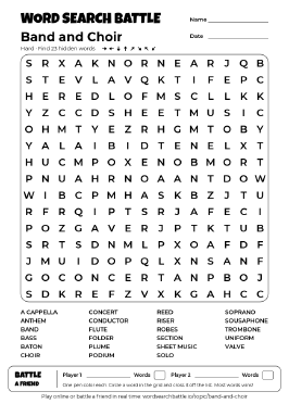 Printable Band and Choir Word Search