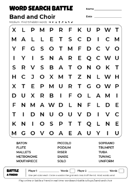 Printable Band and Choir Word Search Preview
