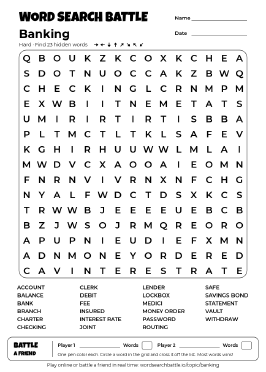 Printable Hard Banking Word Search