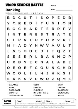Printable Medium Banking Word Search