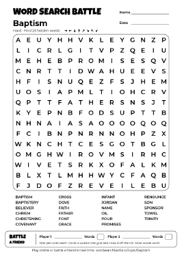 Printable Baptism Word Search