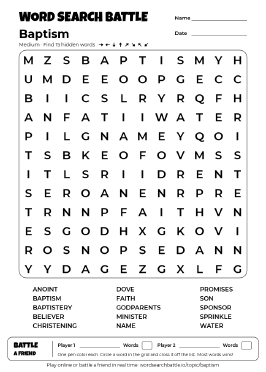 Printable Baptism Word Search