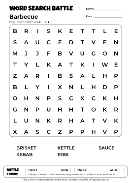 Printable Easy Barbecue Word Search