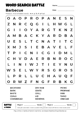 Printable Medium Barbecue Word Search