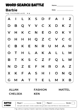Printable Barbie Word Search