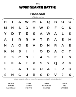 Printable Baseball Word Search