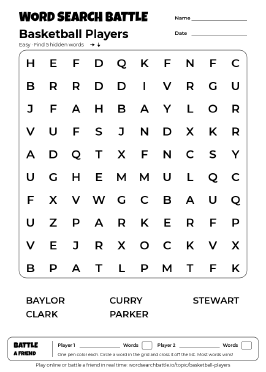 Printable Easy Basketball Players Word Search