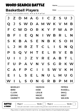 Printable Medium Basketball Players Word Search