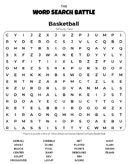 Printable Hard Basketball Word Search