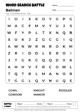 Printable Easy Batman Word Search