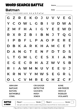 Printable Medium Batman Word Search