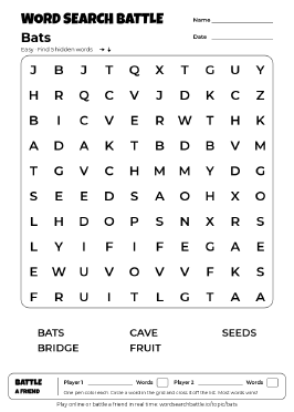 Printable Easy Bats Word Search