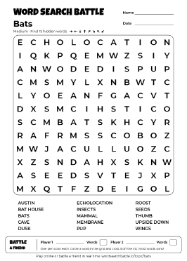 Printable Medium Bats Word Search