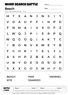 Printable Beach Word Search