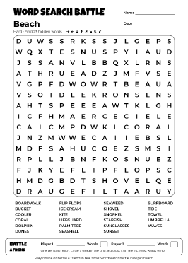 Printable Beach Word Search