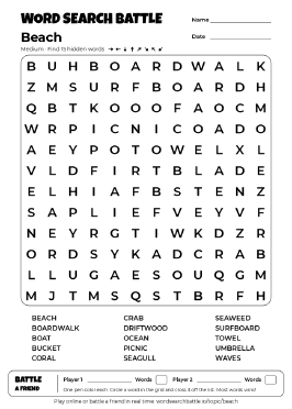 Printable Beach Word Search