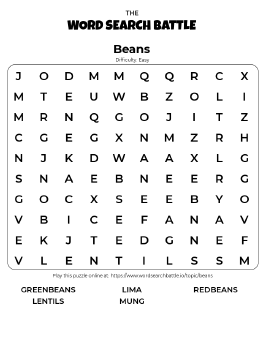 Printable Beans Word Search