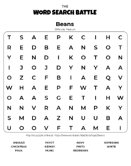 Printable Beans Word Search