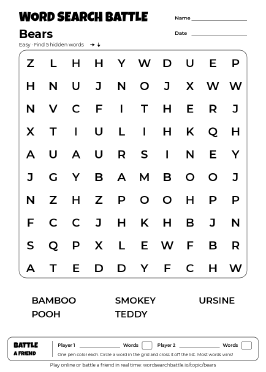 Printable Easy Bears Word Search
