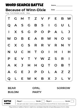Printable Because of Winn-Dixie Word Search