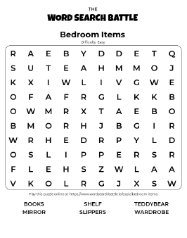 Printable Bedroom Items Word Search Preview