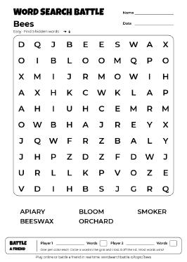 Printable Easy Bees Word Search