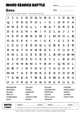 Printable Hard Bees Word Search