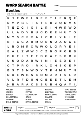 Printable Hard Beetles Word Search