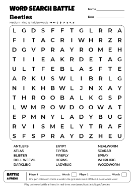 Printable Medium Beetles Word Search