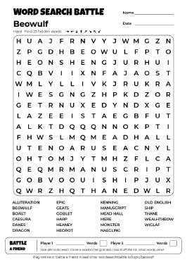 Printable Beowulf Word Search