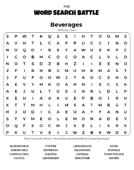 Printable Hard Beverages Word Search