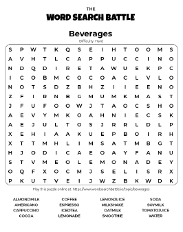 Printable Beverages Word Search