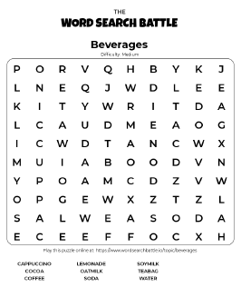 Printable Beverages Word Search