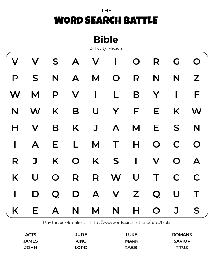 Bible Word Search - Play Online - Print