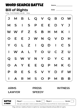 Printable Bill of Rights Word Search