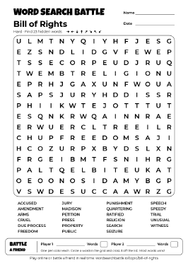 Printable Bill of Rights Word Search