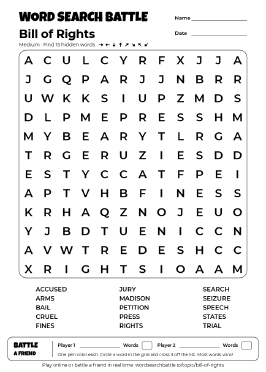 Printable Bill of Rights Word Search Preview