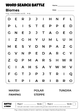 Printable Easy Biomes Word Search