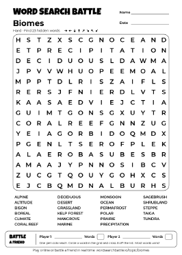Printable Hard Biomes Word Search