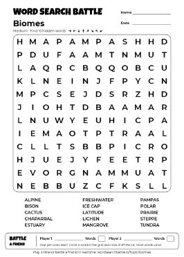 Printable Medium Biomes Word Search