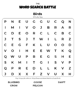 Printable Birds Word Search