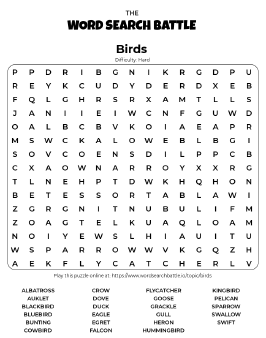Printable Birds Word Search