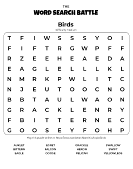 Printable Birds Word Search Preview